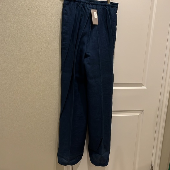 Linen navy slacks drawstring waist size 8 wide legs NWT new never worn - Picture 3 of 5